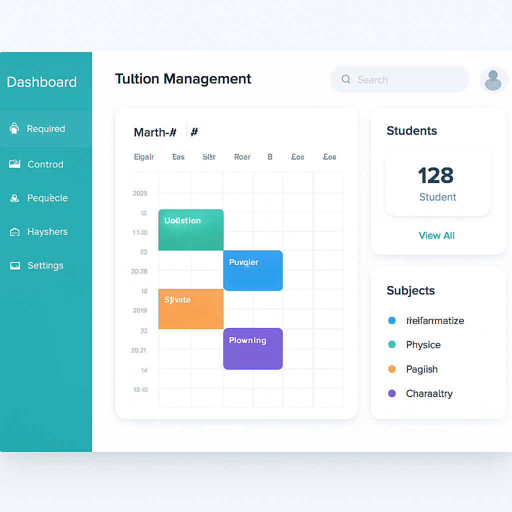 KTO admin dashboard showing timetable, student counts, and subject management