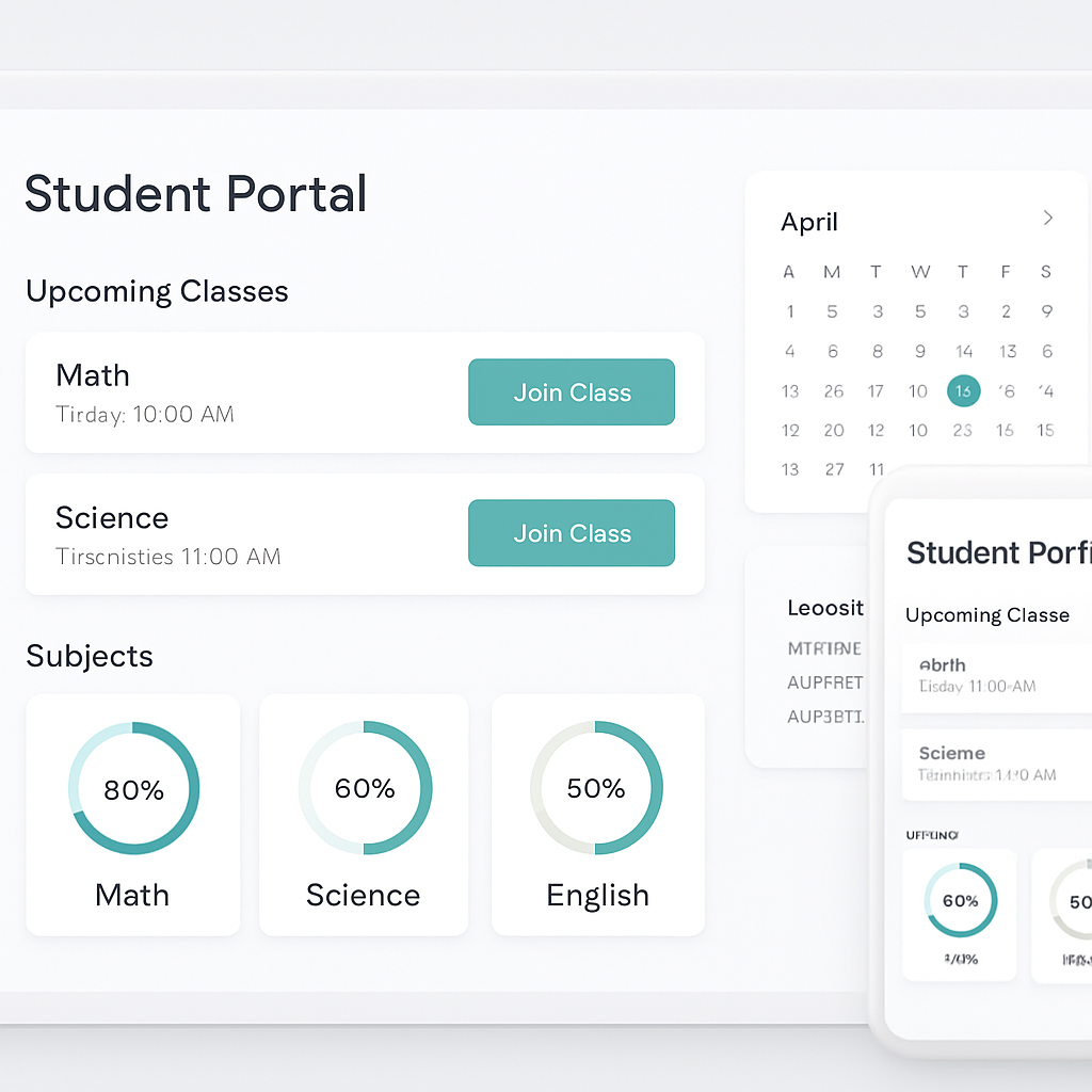 KTO student portal showing class schedule, join button, and subject progress